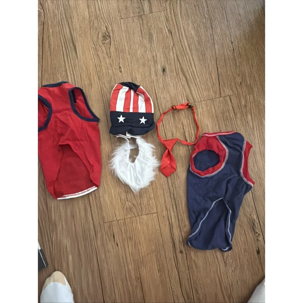dog clothes lot 4th Of July Themed Red White Blue Shirts Hat Tie Size S/m